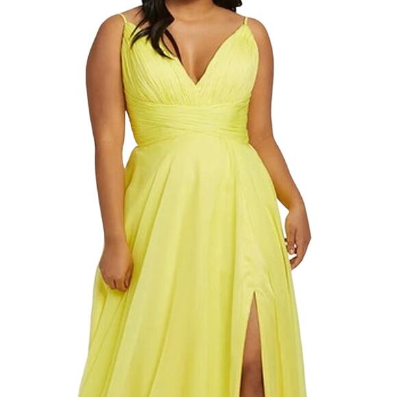 MAC DUGGAL Dress Size 14 / 14W Evening Gown Yellow NEW V Neck Slit - Picture 9 of 9